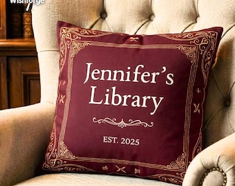 Funda de almohada de biblioteca personalizada, con nombre personalizado y año de fundación, decoración vintage para amantes de los libros, regalo para biblioteca en casa, regalo para lectores y escritores.