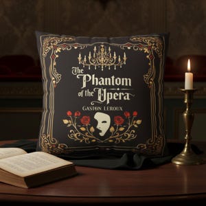 The Phantom of the Opera Pillowcase, Vintage Gothic Book Cover Decor, Literary Musical & Book Lovers Gift, Dark Academia Cushion Cover image 6