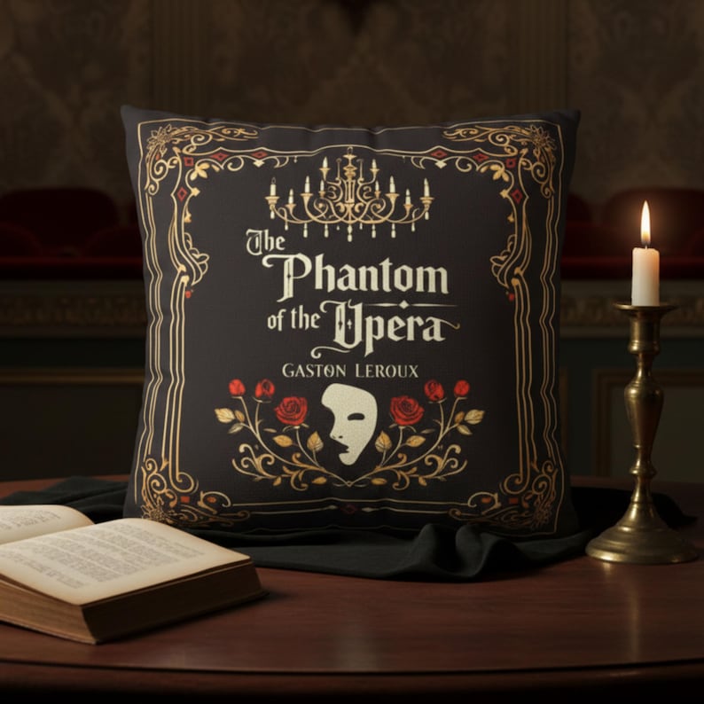 The Phantom of the Opera Pillowcase, Vintage Gothic Book Cover Decor, Literary Musical & Book Lovers Gift, Dark Academia Cushion Cover image 6