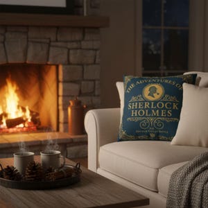 Sherlock Holmes Throw Pillow Cover, Classic Literature Book Lover Gift, Cozy Living Room, Home Décor for Women, Readers, and Mystery Fans image 3
