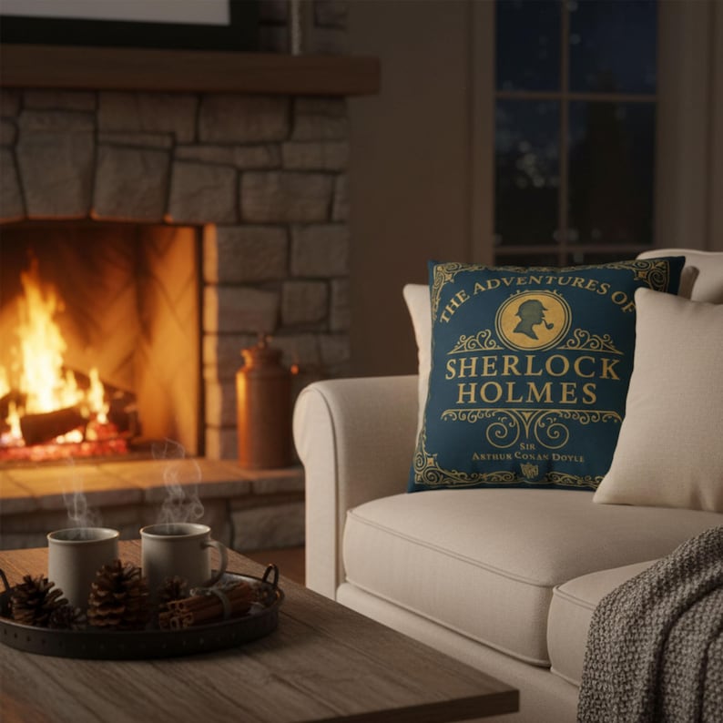 Sherlock Holmes Throw Pillow Cover, Classic Literature Book Lover Gift, Cozy Living Room, Home Décor for Women, Readers, and Mystery Fans image 3