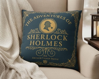 Sherlock Holmes Throw Pillow Cover, Classic Literature Book Lover Gift, Cozy Living Room, Home Décor for Women, Readers, and Mystery Fans