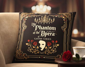 Funda de almohada de El Fantasma de la Ópera, decoración de portada de libro gótico vintage, regalo literario, musical y para amantes de los libros, funda de cojín de Dark Academia