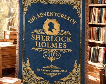 Sherlock Holmes Woven Blanket, Classic Literature Throw, Book Lover Gift, Mystery Reader Tapestry, Library Reading Nook Book Cover Decor