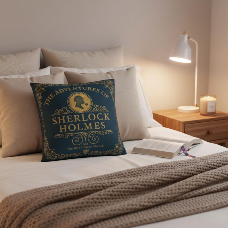 Sherlock Holmes Throw Pillow Cover, Classic Literature Book Lover Gift, Cozy Living Room, Home Décor for Women, Readers, and Mystery Fans image 2