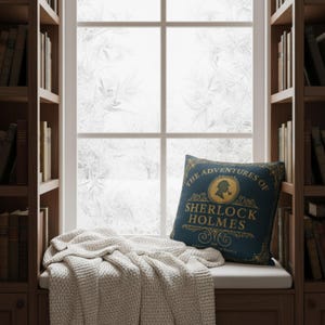 Sherlock Holmes Throw Pillow Cover, Classic Literature Book Lover Gift, Cozy Living Room, Home Décor for Women, Readers, and Mystery Fans image 5