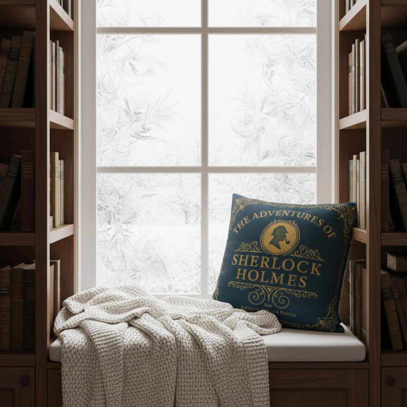 Sherlock Holmes Throw Pillow Cover, Classic Literature Book Lover Gift, Cozy Living Room, Home Décor for Women, Readers, and Mystery Fans image 5