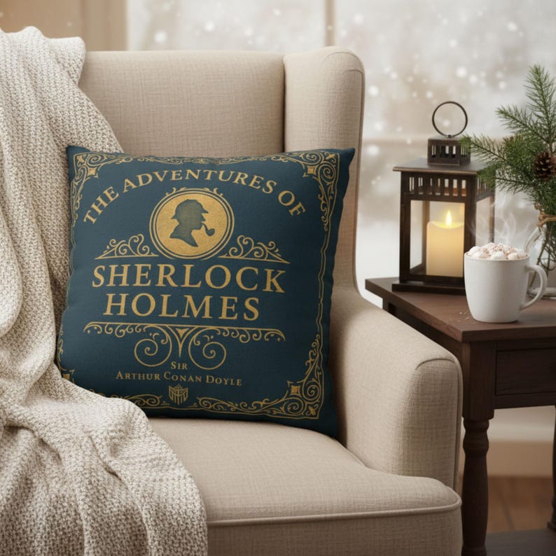 Sherlock Holmes Throw Pillow Cover, Classic Literature Book Lover Gift, Cozy Living Room, Home Décor for Women, Readers, and Mystery Fans image 9