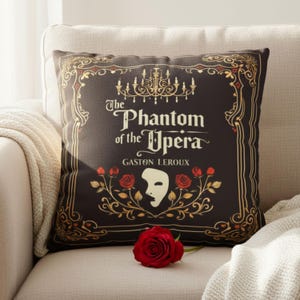 The Phantom of the Opera Pillowcase, Vintage Gothic Book Cover Decor, Literary Musical & Book Lovers Gift, Dark Academia Cushion Cover image 5