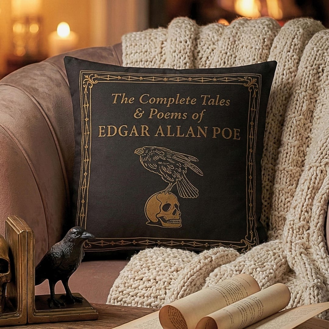 Edgar Allan Poe Pillow Cover, Gothic Halloween Decor, Vintage Book ...