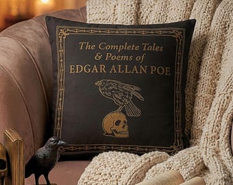 Federa per cuscino Edgar Allan Poe, decorazione gotica per Halloween, federa per cuscino in stile libro vintage, cuscino decorativo con corvo, regalo Dark Academia