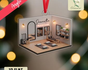 Gepersonaliseerde pilates-studio knipsel ornament, aangepaste naam fitnessruimte decor, aandenken aan oefenruimte, cadeau wellnessstudio
