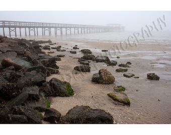 Foggy Morning - Matted photograph of an early morning fog shrouding the public pier in Safety Harbor