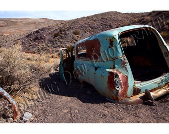 Old Car -  Matted photograph of an abandoned car in Death Valley National Park