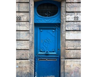Blue Door - Matted photograph of a doorway in Paris, France