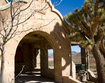 Rhyolite Train Station - Matted photograph of the historic train station in the ghost town of Rhyolite, Nevada