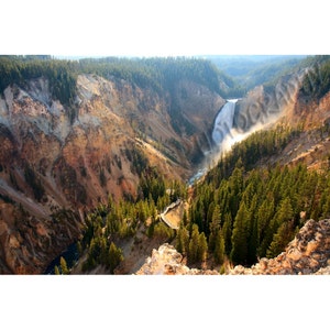 Lower Falls - Matted photograph of the lower falls of the Yellowstone River.