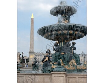 Obelisk and Fountain - Matted photograph of the Place de la Concorde in Paris, France