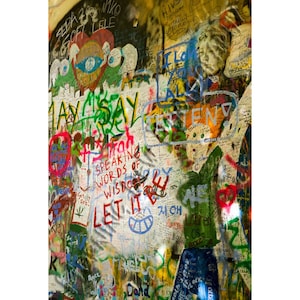 Lennon Wall - Matted photograph of John Lennon inspired graffiti on a wall in Prague