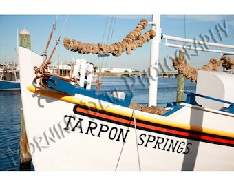 Tarpon Sponge Boat -  Matted photograph of a sponge harvesting boat in Tarpon Springs, Florida