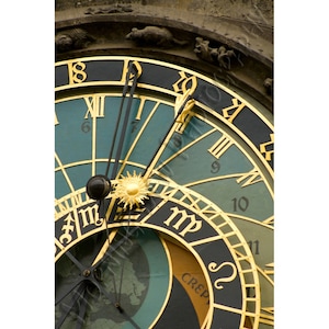 Astrological Clock - Matted photograph of the historic clock in the old town center of Prague, Czech Republic