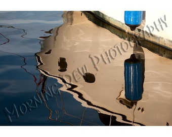 Waterlines -  Matted photograph of a boat reflected in the water in Tarpon Springs, Florida