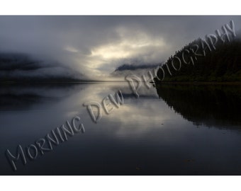 Fox Farm Fog - Photographic print of an evening fog bank settling over the calm waters of Prince William Sound, Alaska