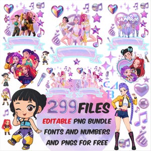 Personalized Name & Age Kpop png bundle, Huntrix font SVG, Kpop Alphabet, Glitter Icon, Rumi, Mira, Zoey, Huntrix Kpop Demon Hunters PNG SVG