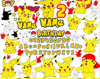 Pacchetto SVG e PNG di Pikachu Birthday, vettore a strati (download digitale)