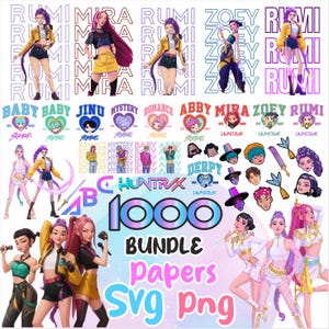Huntrix PNG+SVG Bundle with Kpop Alphabet, Kpop Clipart-Demon Hunters Clipart Digital Files with Rumi, Mira, Zoey, and Saja-Boys image 2