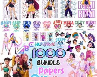 Pacchetto di clipart PNG e SVG di cacciatori di demoni K-Pop, alfabeto Kpop, file digitali | file con Rumi-Mira-Zoey e Saja-Boys = = + +