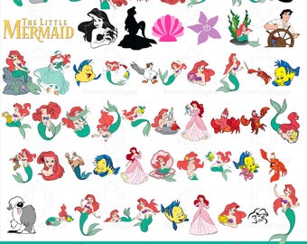 Little Mermaid SVG+PNG Bundle, Ariel Clipart, Cake Topper, Mermaid Birthday Party Decorations-Papers, Cricut, Ariel Invitation, Sublimation