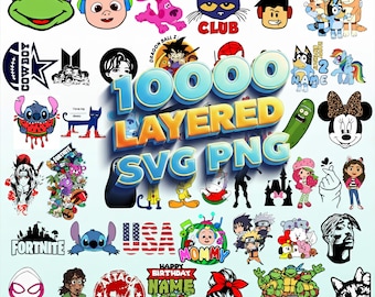 Pacchetto di oltre 10.000 immagini SVG e PNG di cartoni animati, grafica di supereroi (download digitale)