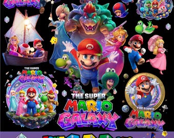 Super-Mario Galaxy PNG-paket, Mario Galaxy PNG-bilder i hög kvalitet + transparent bakgrund, omedelbar nedladdning, Mario-filmens födelsedagsklipp