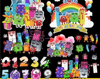 水彩数字ブロックPNGバンドルケーキトッパー、デジタルファイル、png