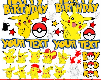 Pacchetto SVG e PNG di Pikachu Birthday, vettore a strati (download digitale)