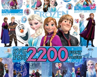 Pacchetto PNG-SVG di Frozen 2, clipart di Elsa, Anna e Olaf, modello per invito a tema Frozen - decorazione per torta, decorazioni per feste di compleanno a tema Frozen