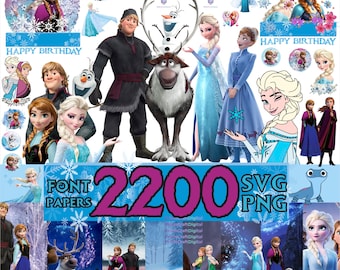 Pacchetto di immagini SVG e PNG di Frozen 2, clipart di Elsa, Anna e Olaf, decorazione per torta, decorazioni per feste di compleanno a tema Frozen (download digitale)