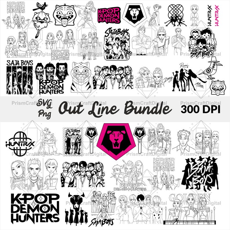 Huntrix PNG+SVG Bundle with Kpop Alphabet, Kpop Clipart-Demon Hunters Clipart Digital Files with Rumi, Mira, Zoey, and Saja-Boys image 13