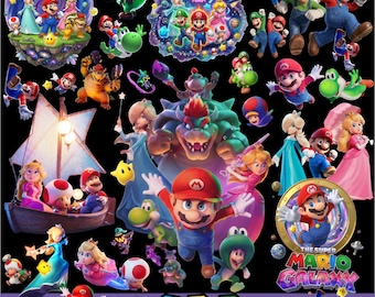 Mario Adventure PNG-Paket, Clipartsammlung, Grafiken für Geburtstagsfeiern, Tortenaufleger, Sofort-Download