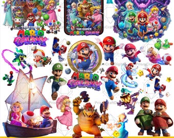 Pacchetto PNG Galaxy – Clipart di Mario, Super, Inviti per compleanni e feste, Decorazioni per feste per giocatori e bambini, Topper per torte = PNG di cartoni animati