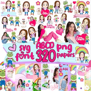 Lara Campos アルファベット PNG SVG バンドル、カエルと犬のクリップアートフォント (320 ファイル)