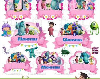 Pacchetto PNG+SVG di Monsters & Co., clipart di Mike e Sully, decorazioni per feste di compleanno, set di inviti e decorazioni per torte, carta digitale, compatibile con Cricut