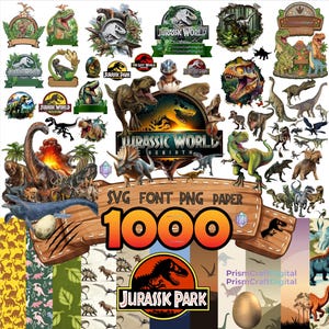 Jurassic PNG + SVG dinosaure Bundle, dinosaure d'anniversaire de gâteau, T Rex Clipart, police de papier numérique Jurassic Rebirth, conception d'Invitation de fête