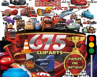 Pacchetto di clipart PNG di Cars, Saetta McQueen, Mater, Compleanno (download digitale)