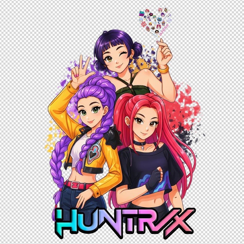 Kpop Huntrix PNG Art | Saja Girls Clipart PNG | Demon Hunters Fan Art | Digital Kpop Shirt Design image 3