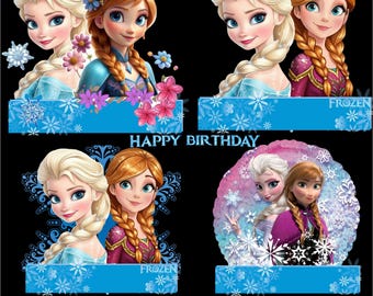 Pacchetto di immagini SVG e PNG di Frozen 2, clipart di Elsa, Anna e Olaf, decorazione per torta, decorazioni per feste di compleanno a tema Frozen (download digitale)