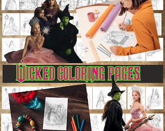 Wicked Movie Coloring Pages Bundle, Elphaba & Glinda (Digital Download)