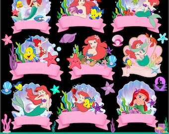 Little Mermaid Cake Topper PNG Bundle, Ariel Svg+Png bundle, Mermaid Birthday Party Decorations-Papers, Cricut, Ariel Invitation