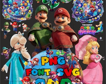 Pacchetto di inviti di compleanno S+Mario Galaxy in formato PNG, festa di Mario, decorazioni per feste a tema film PNG, stampabile su dispositivi mobili, spazio galassia bambino